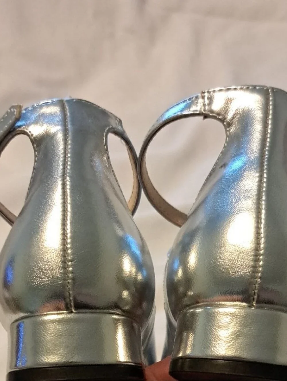 Liz Claiborne Silver and Black Mary Jane Flats with Ankle Straps